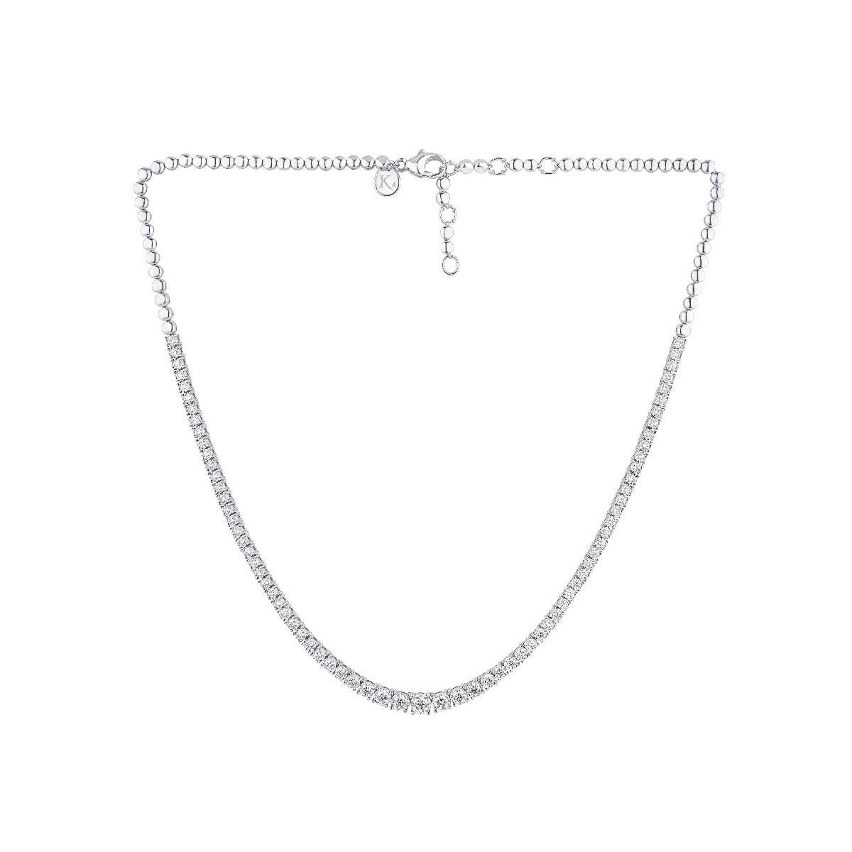 Collana in oro bianco 18 kt e diamanti della Collection'S 

CARATTERISTICHE:
◘ Peso totale 22,53 grammi 
◘ 73  Diamante  2,99 ct
◘ Lunghezza 42 cm o 16,53 pollici

Pradera Irama è una giovane designer spagnola che ricerca sempre le gemme migliori e
