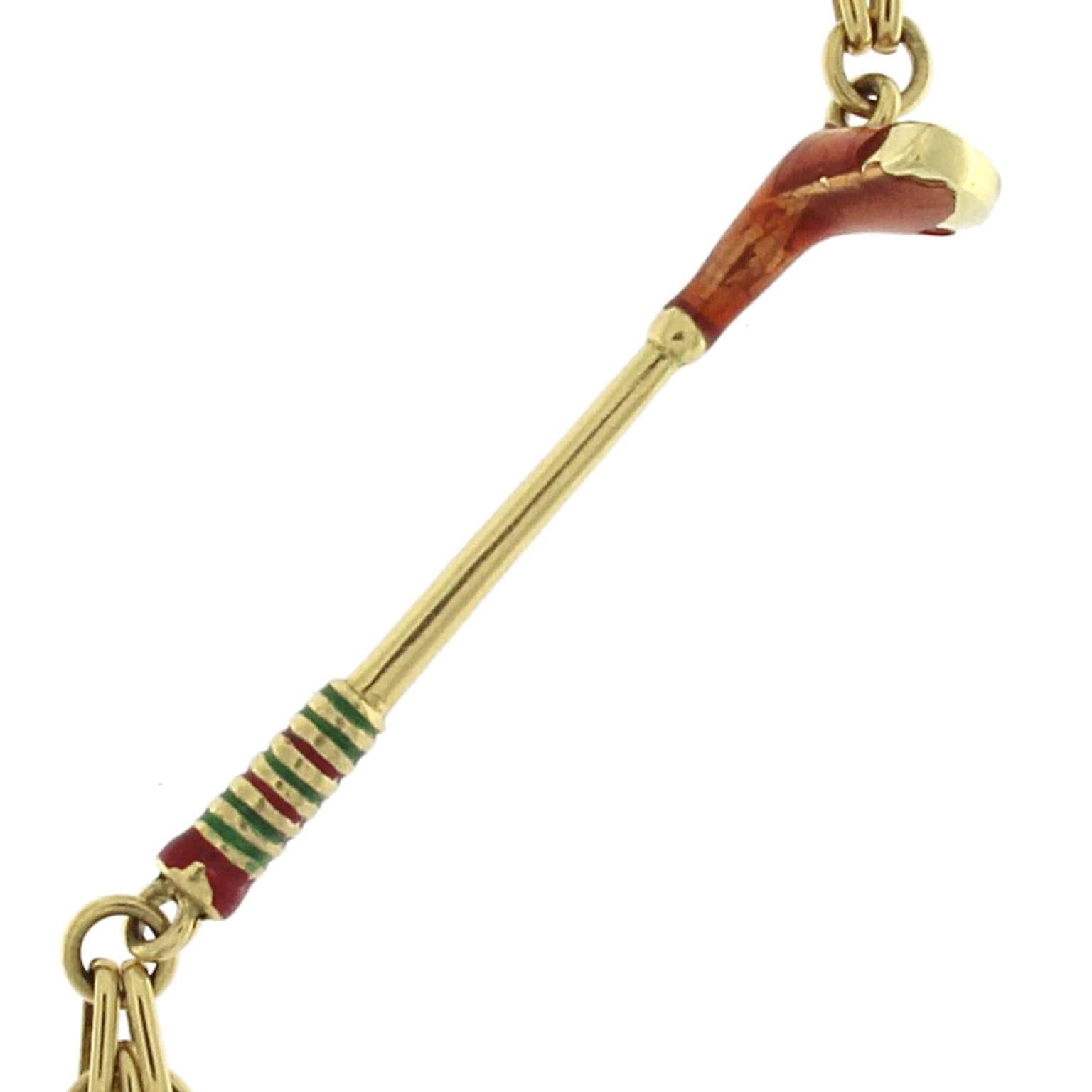 Necklace in 18 Karat Yellow Gold golf charm enameled For Sale 1