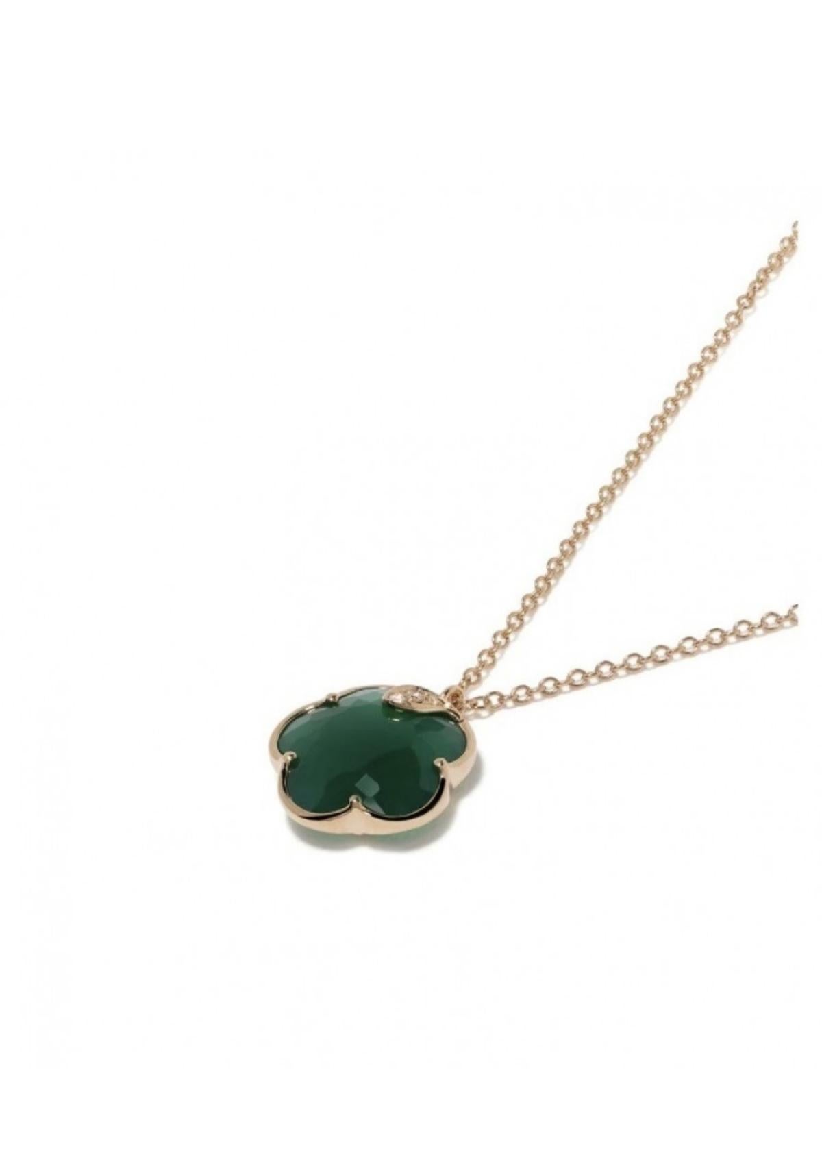 Women's Necklace in 18k Rose Gold with Green Agate and Diamonds '16138R' For Sale