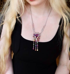 Necklace in 18K White Gold Multicolored Sapphires, Fine Stones and Diamonds
