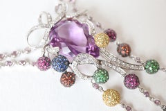 Necklace in 18K White Gold Multicolored Sapphires, Fine Stones and Diamonds