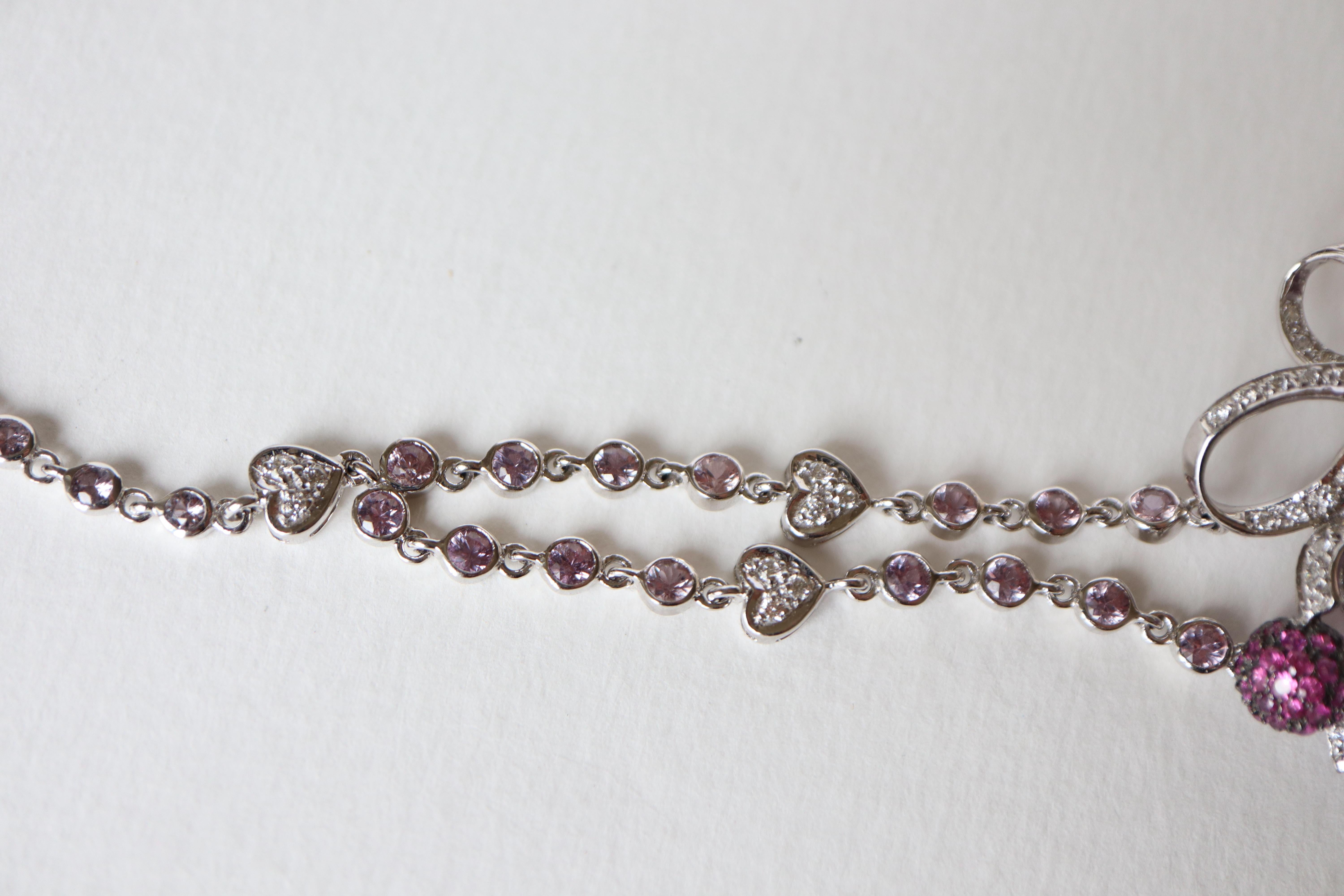 Mixed Cut Necklace in 18K White Gold Multicolored Sapphires, Fine Stones and Diamonds For Sale