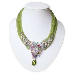 Vintage Necklace in 18K White Gold Multicolored Sapphires, Fine Stones and Diamonds