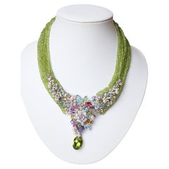 Antique Necklace in 18K White Gold Multicolored Sapphires, Fine Stones and Diamonds