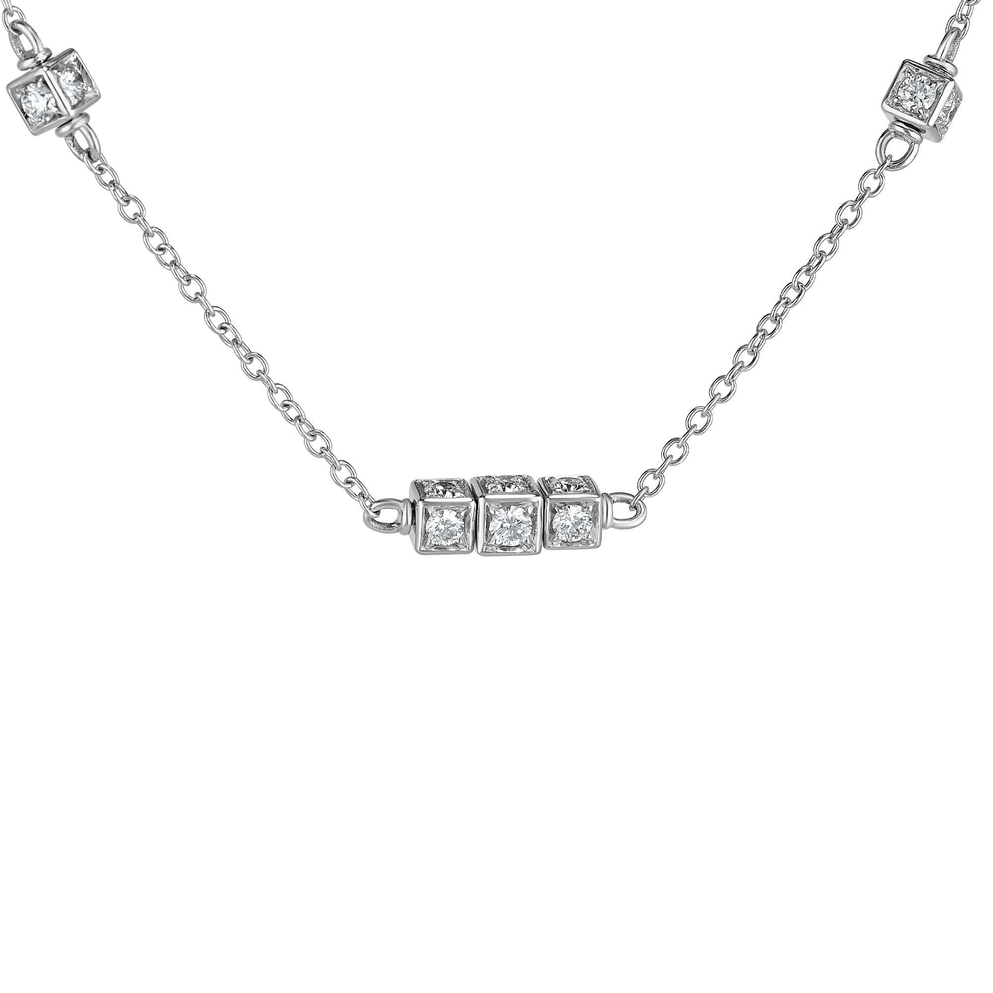 Halskette aus 18 Karat Weißgold mit Würfelelementen und weißen Diamanten '3,05 Karat' (Rundschliff) im Angebot