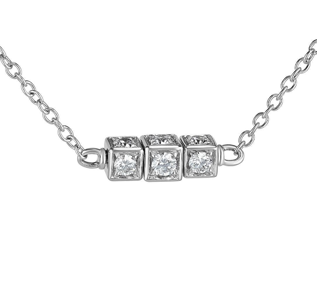 Round Cut Necklace in 18K White Gold w/ Cube Elements Set w/ White Diamonds '3.05 Carats' For Sale