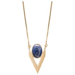 Necklace in 9 Carat Gold and Lapis Lazuli Cabochon from Iosselliani