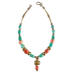 Necklace in Gold, Turcoise, Coral, Buthan, Early 20th Century
