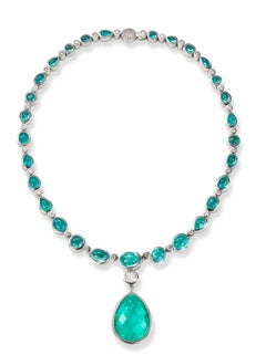 Collier en platine avec 29 cabochons de tourmaline Paraiba et 46 diamants