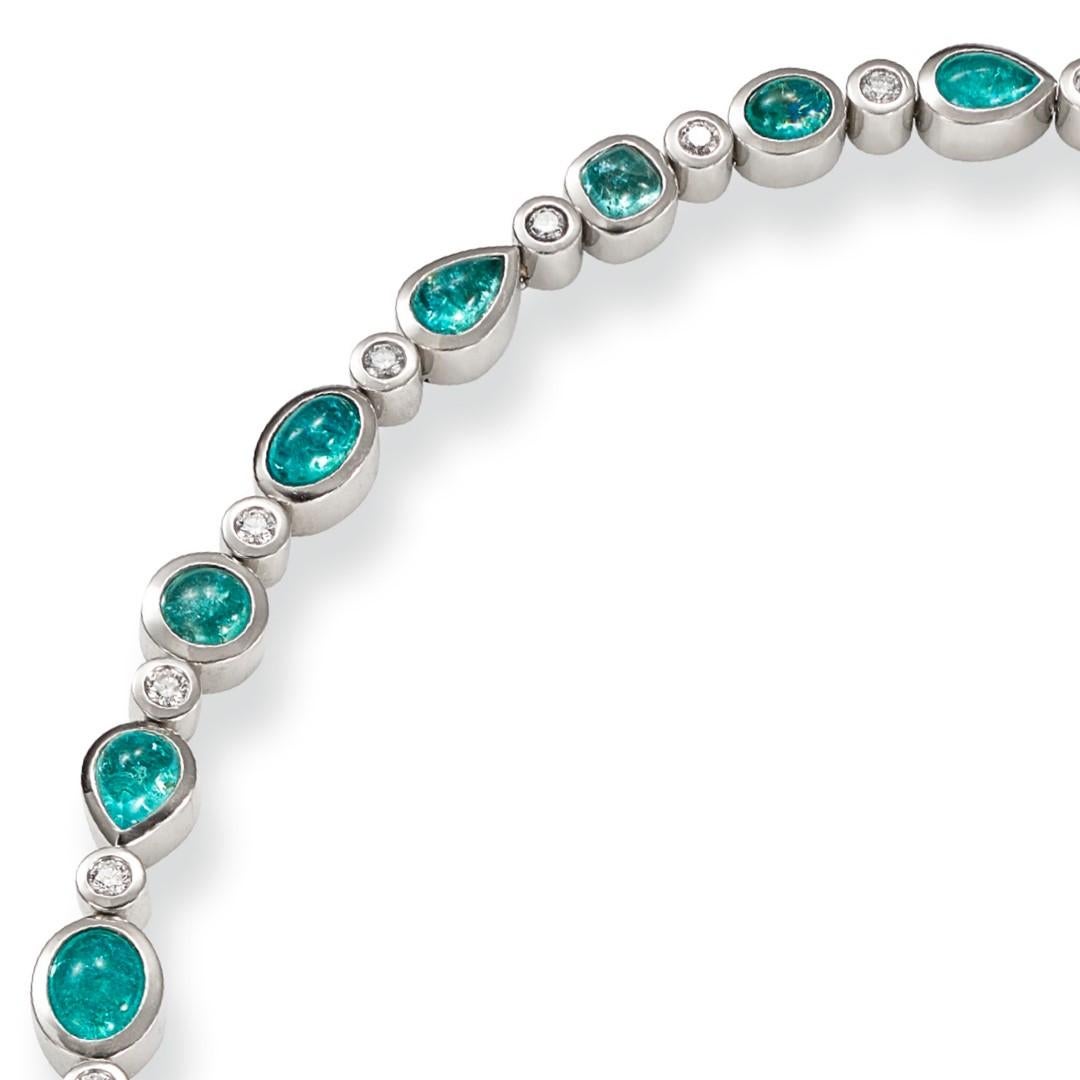 Women's Necklace in Platinum with 29 Paraiba Tourmaline Cabouchons and 46 Diamonds For Sale