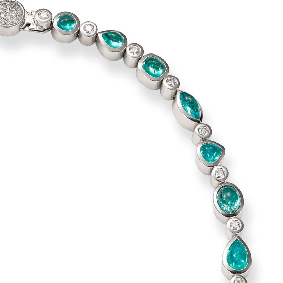 Necklace in Platinum with 29 Paraiba Tourmaline Cabouchons and 46 Diamonds For Sale 1