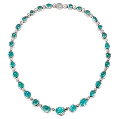 Necklace in Platinum with 29 Paraiba Tourmaline Cabouchons and 46 Diamonds