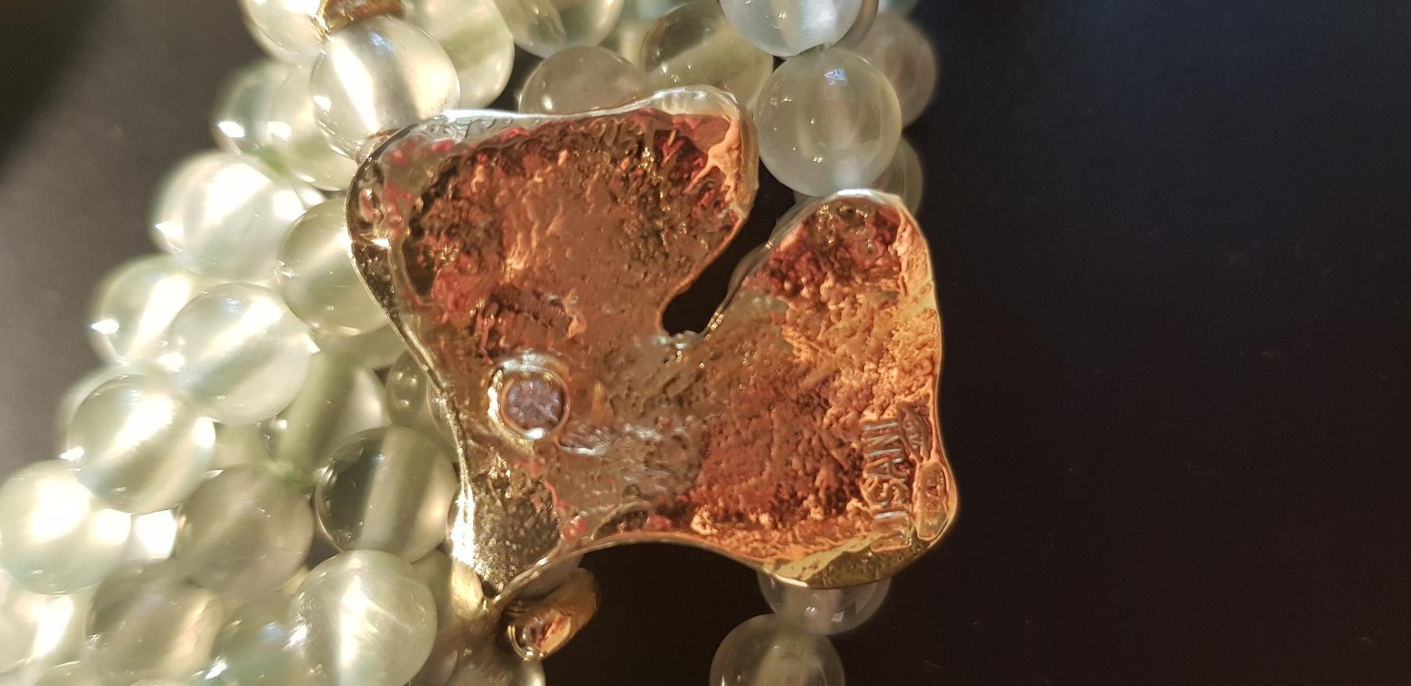 Artisan Prasiolite Ginko Leaves 18 Karat Gold Diamonds Beaded Necklace For Sale