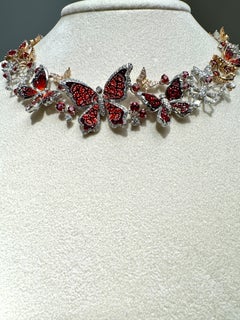 Necklace in White and Rose Gold with White Diamonds, Sapphires and Micromosaic