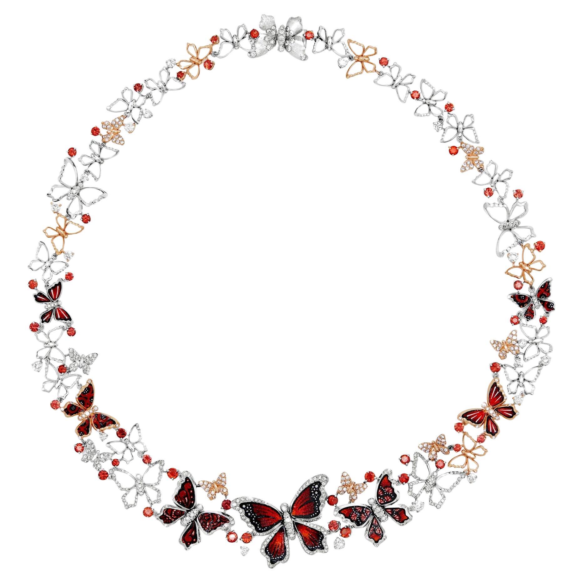 Necklace in White and Rose Gold with White Diamonds, Sapphires and Micromosaic For Sale