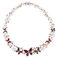 Necklace in White and Rose Gold with White Diamonds, Sapphires and Micromosaic
