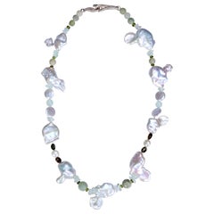 White Orchid Studio On the Beach Pearl Jade Tourmaline Fluorite Silver Necklace
