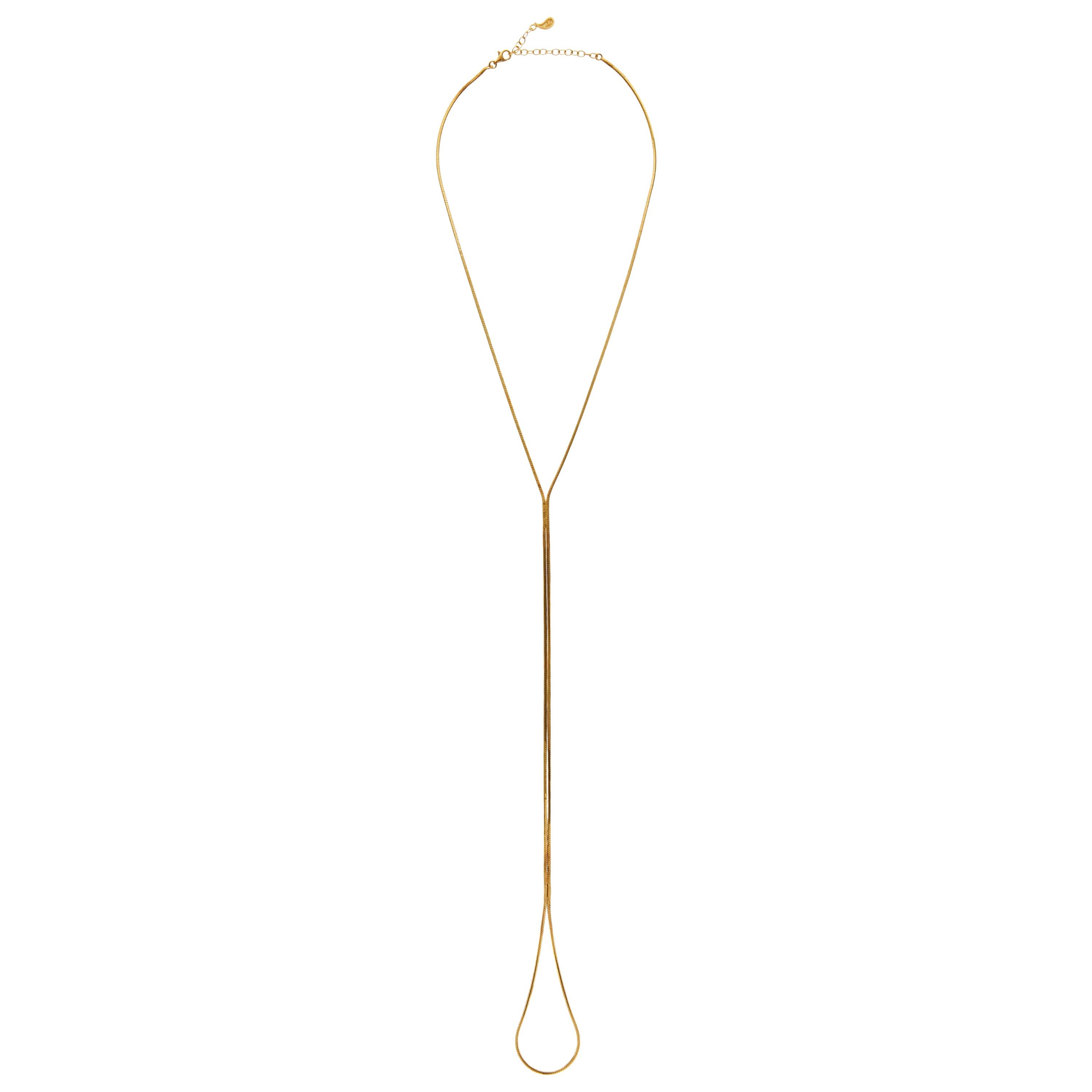 Necklace Lariat Snake Chain Minimal Long Liquid 18K Gold-Plated Greek Jewelry For Sale