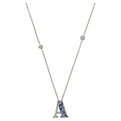 Necklace Letter A White Gold White Diamonds Hand Decorated with Micromosaic