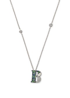 Sicis Jewels White Gold Letter B Necklace with Diamonds & Micromosaic
