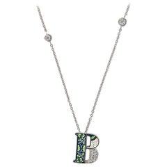 Necklace Letter B White Gold White Diamonds Hand Decorated with Micromosaic