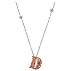 Necklace Letter D White Gold White Diamonds Hand Decorated with Micromosaic