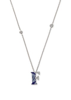 Collier lettre F en or blanc et diamants blancs décoré à la main avec micro-mosaïque