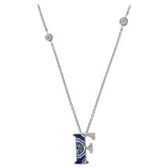 Necklace Letter F White Gold White Diamonds Hand Decorated with Micromosaic