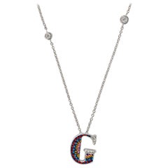 Necklace Letter G White Gold White Diamonds Hand Decorated with Micromosaic