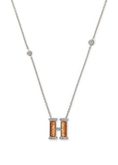 Collana Lettera H in oro bianco con diamanti bianchi decorata a mano con micromosaico