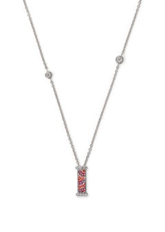 Collana Lettera I Oro bianco Diamanti bianchi decorati a mano con micromosaico