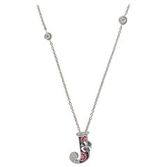 Necklace Letter J White Gold White Diamonds Hand Decorated with Micromosaic