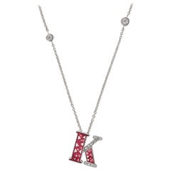Necklace Letter K White Gold White Diamonds Hand Decorated with Micromosaic