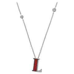 Necklace Letter L White Gold White Diamonds Hand Decorated with Micromosaic