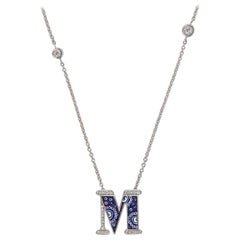 Necklace Letter M White Gold White Diamonds Hand Decorated with Micromosaic