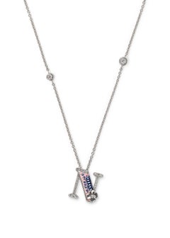 Sicis Jewels 18kt White Gold Diamond Letter N Necklace with Micromosaic Art