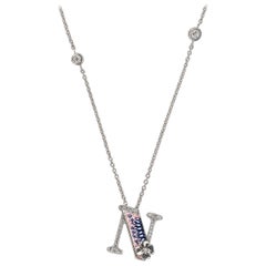 Necklace Letter N White Gold White Diamonds Hand Decorated with Micromosaic