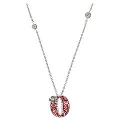 Necklace Letter O White Gold White Diamonds Hand Decorated with Micromosaic
