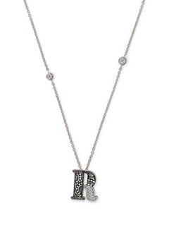 Sicis Jewels 18kt White Gold Micromosaic Letter R Necklace with Diamonds