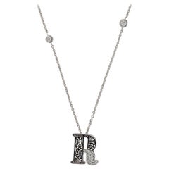 Necklace Letter R White Gold White Diamonds Hand Decorated with Micromosaic