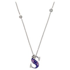 Necklace Letter S White Gold White Diamonds Hand Decorated with Micromosaic