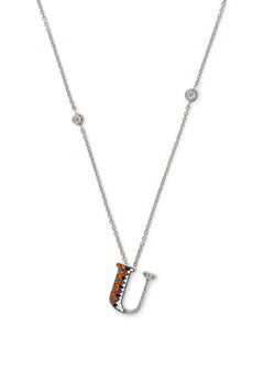 Sicis Jewels 18kt White Gold Diamond Letter U Necklace with Micromosaic Art