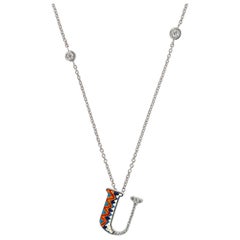 Necklace Letter U White Gold White Diamonds Hand Decorated with Micromosaic
