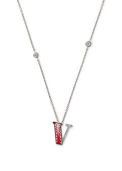 Sicis Jewels 18kt White Gold Micromosaic Letter V Necklace with Diamonds