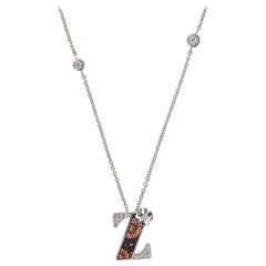 Necklace Letter Z White Gold White Diamonds Hand Decorated with Micromosaic