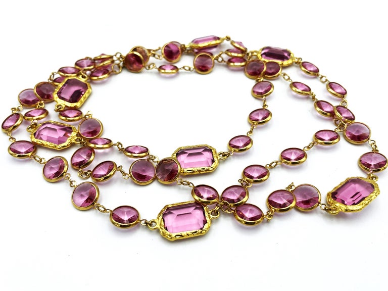 Necklace like the Chanel Chicklet pink Swarovski crystal gold plated, new  For Sale at 1stDibs