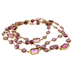 Necklace like the Chanel Chicklet pink Swarovski crystal gold plated, new 