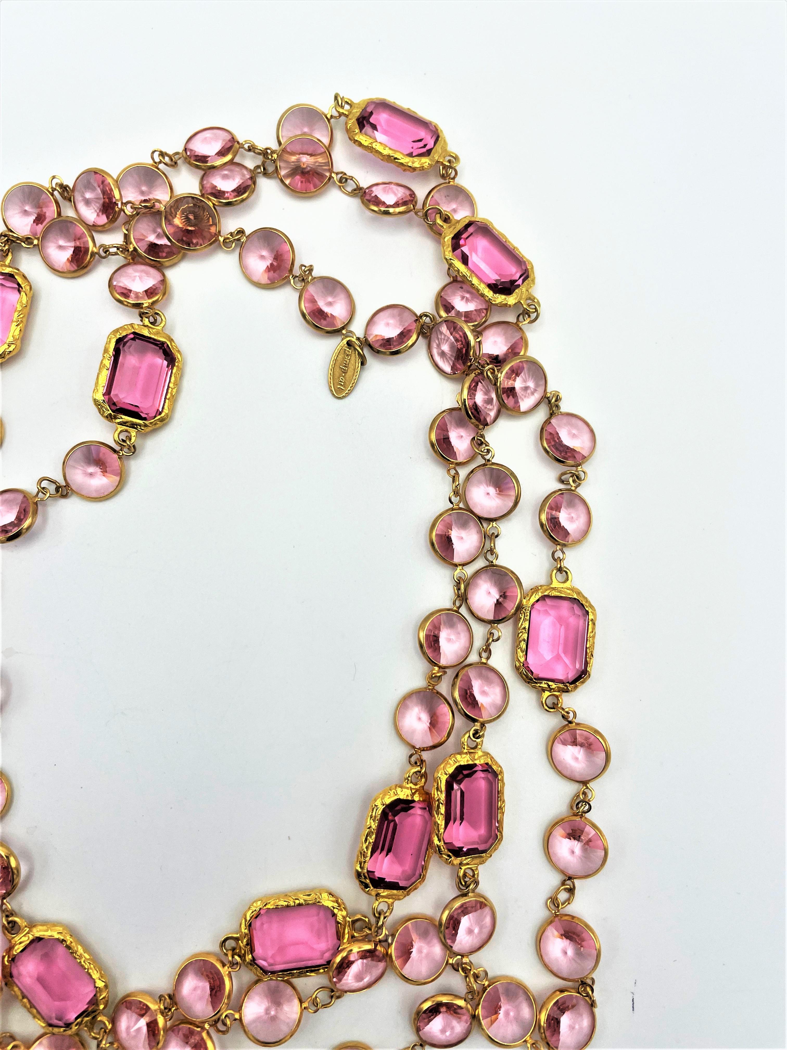  Necklace like the Chanel Chicklet, pink Swarovski crystals gold plated, new   In New Condition In Stuttgart, DE