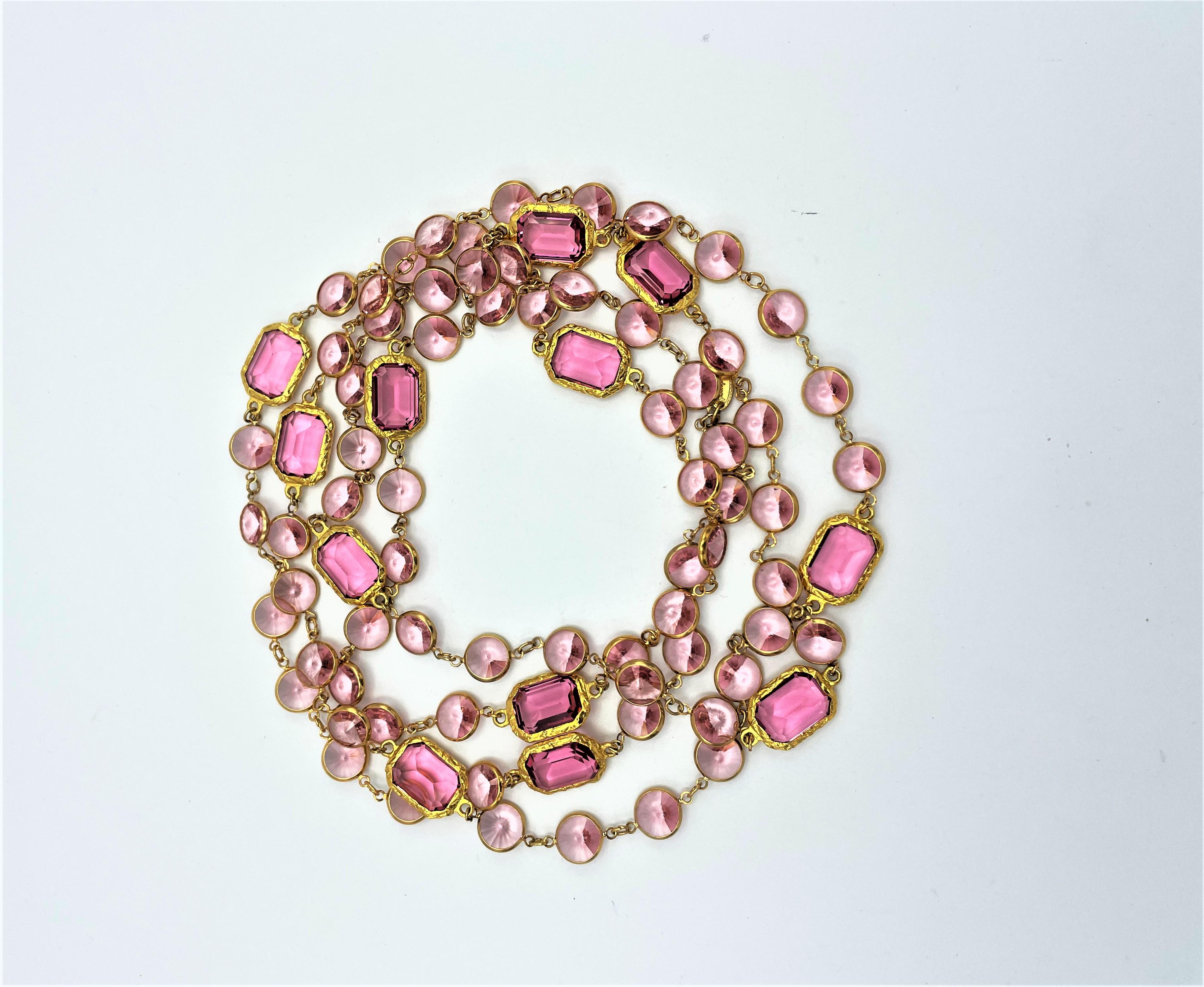 Women's  Necklace like the Chanel Chicklet, pink Swarovski crystals gold plated, new  