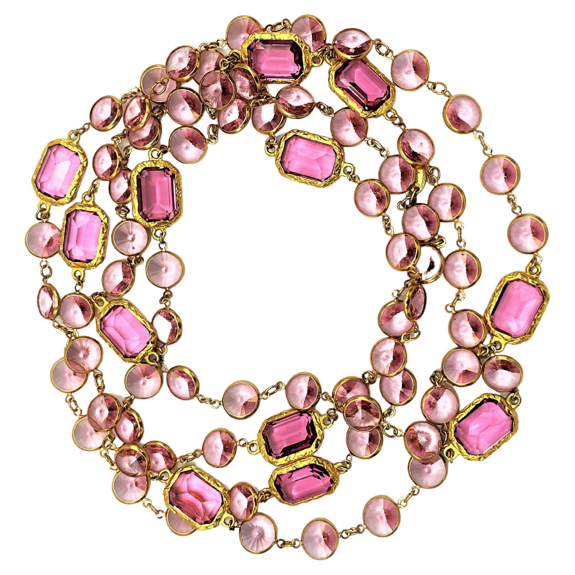  Necklace like the Chanel Chicklet, pink Swarovski crystals gold plated, new  